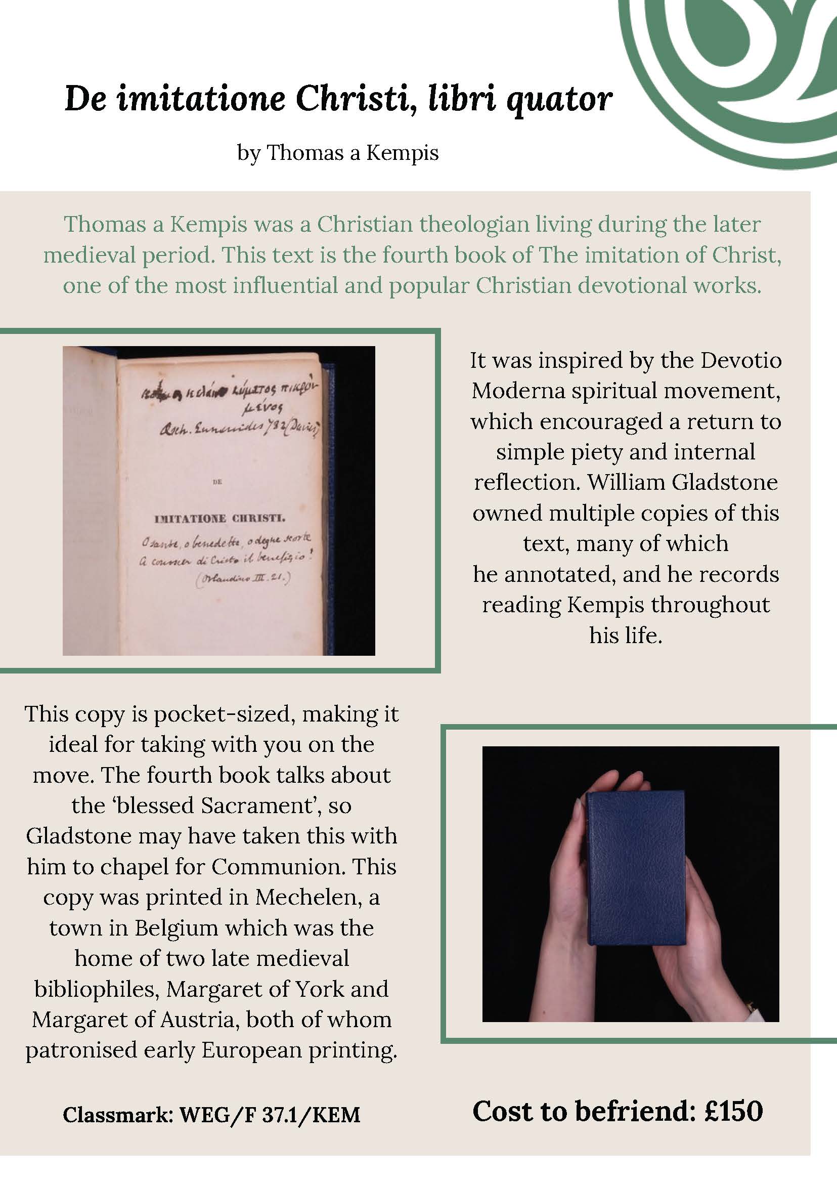 A page outlining information about De imitatione Christi, libri quator by Thomas a Kempis. A plain text version is available if you email library@gladlib.org