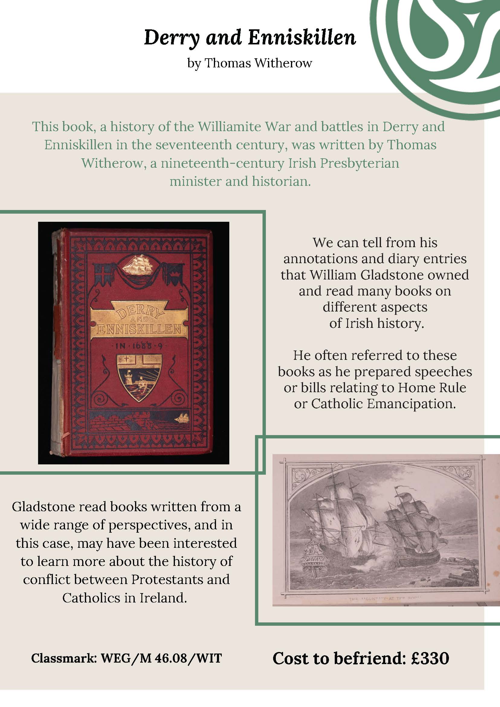 An information sheet about Derry and Enniskillen by Thomas Witherow. A plain text version is available if you email library@gladlib.org