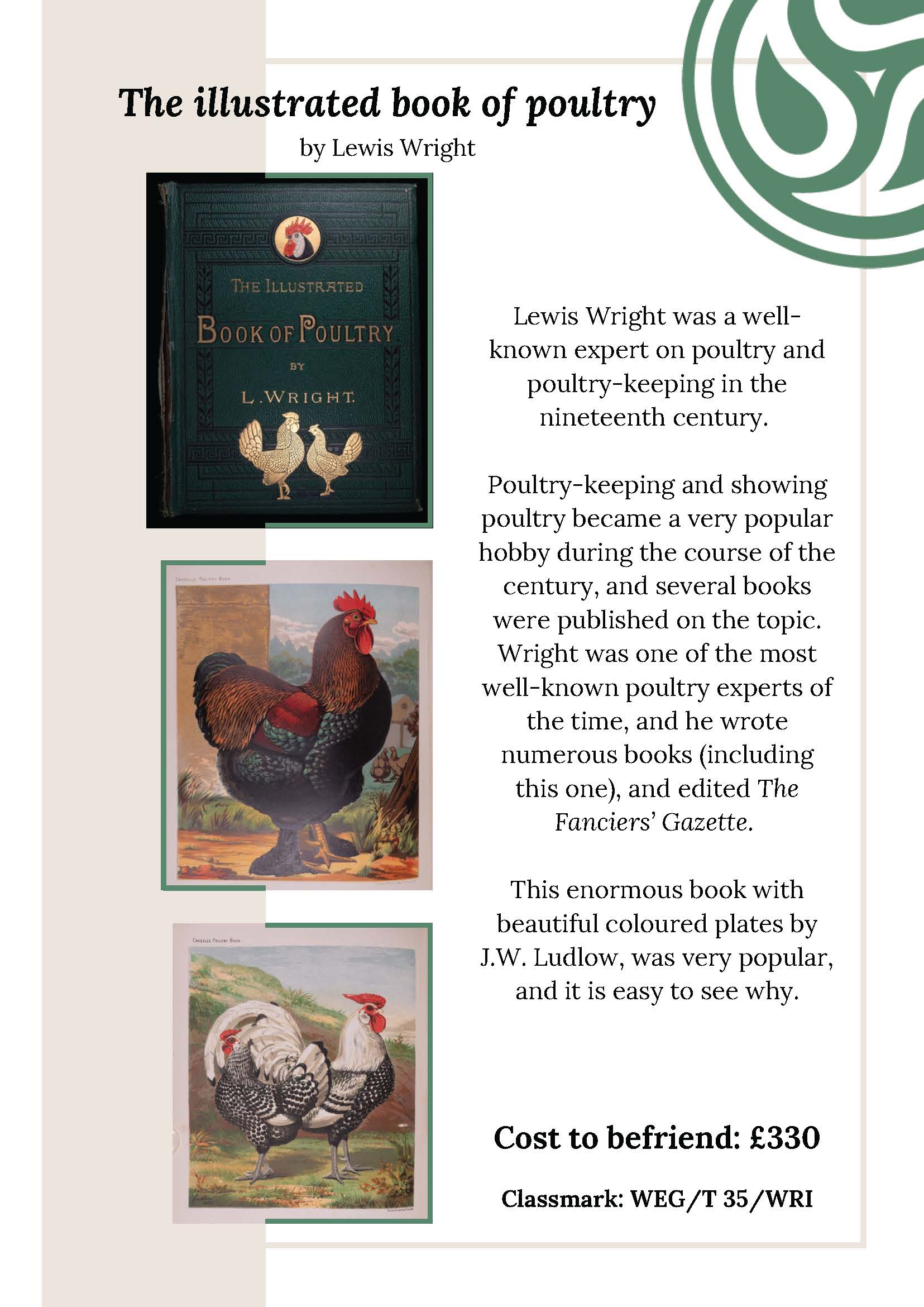 An information sheet about The illustrated book of poultry by Lewis Wright. A plain text version is available if you email library@gladlib.org