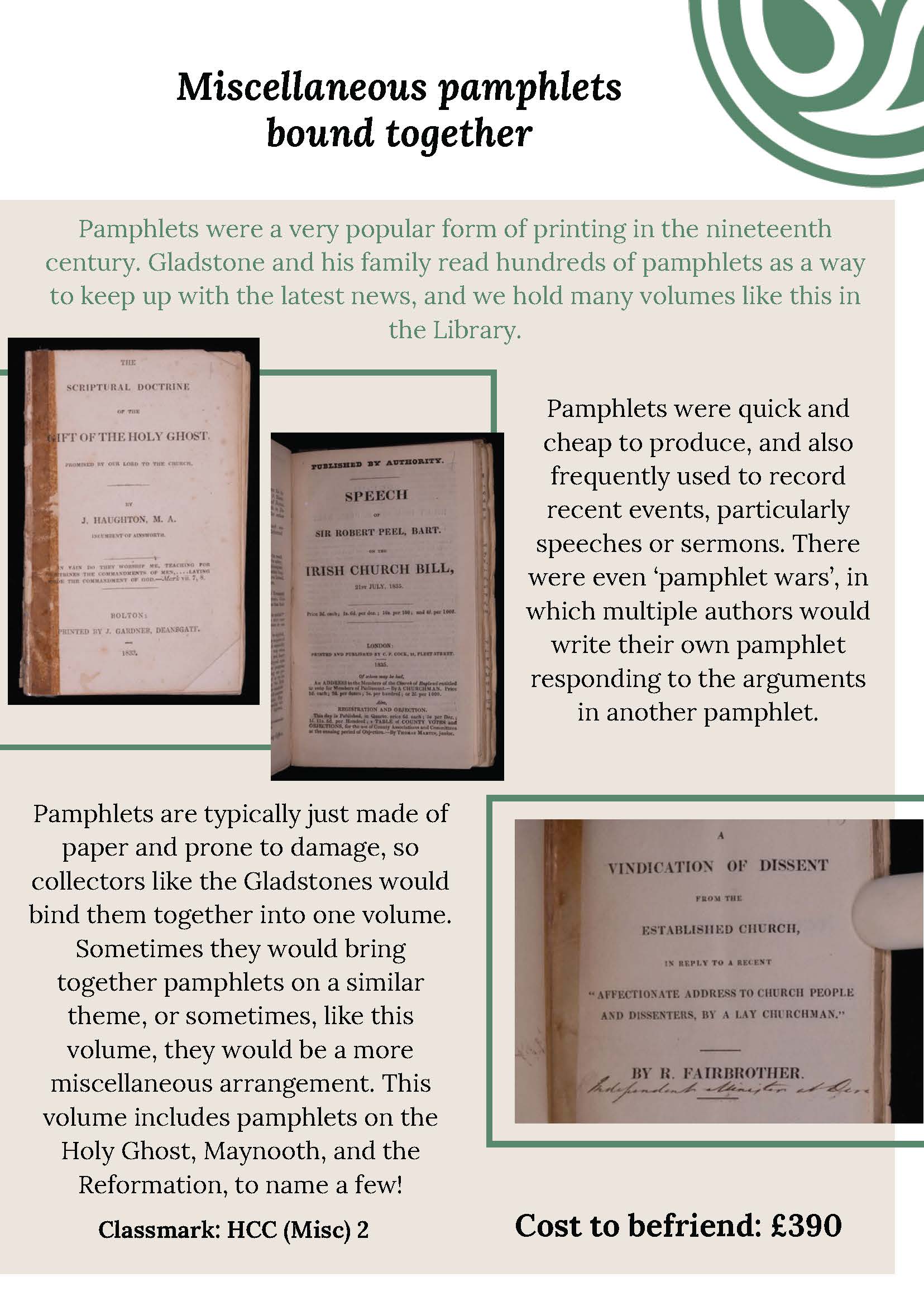 An information sheet about Miscellaneous pamphlets, bound together. A plain text version is available if you email library@gladlib.org