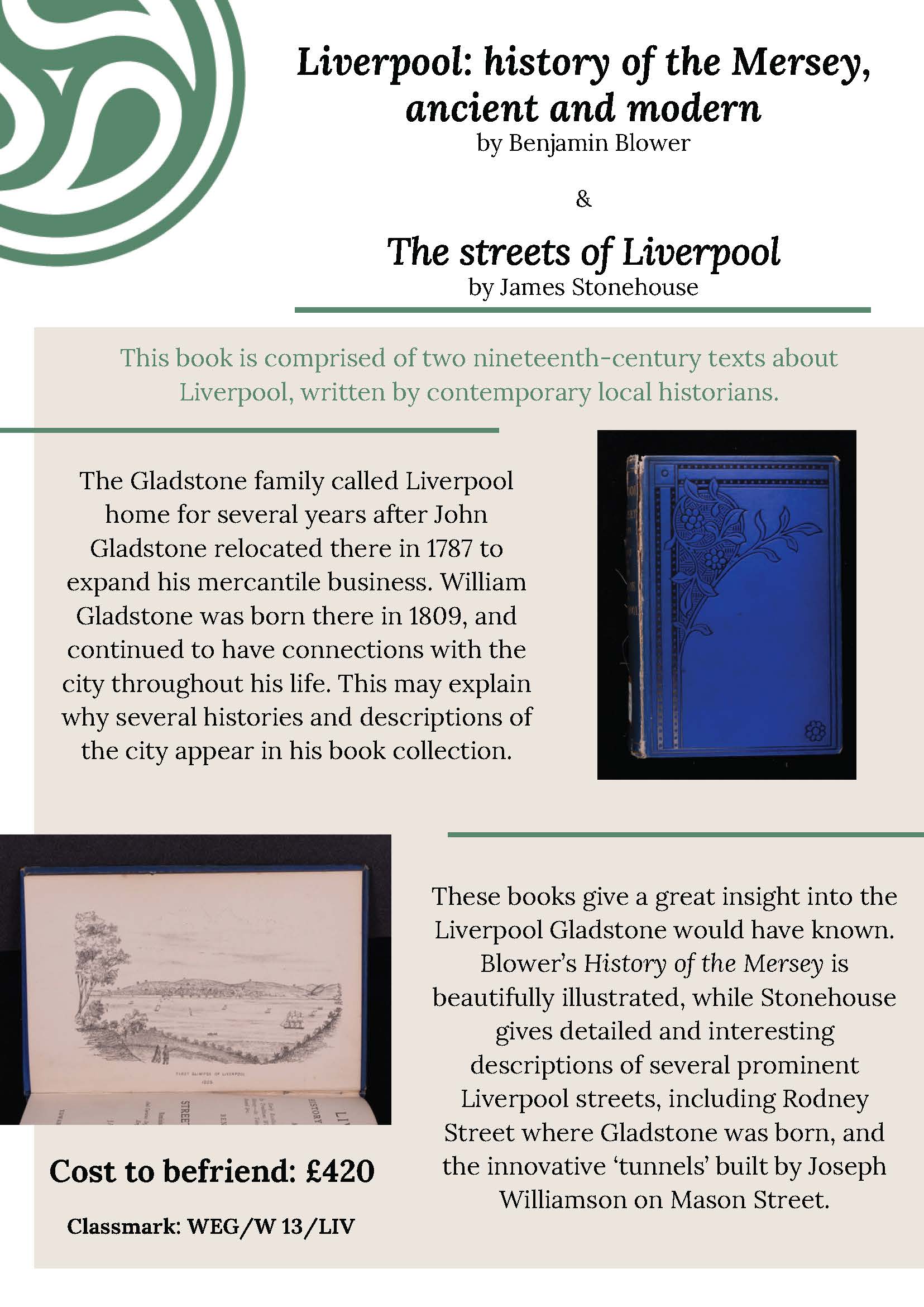 An information sheet about Liverpool: history of the Mersey, ancient and modern by Benjamin Blower & The streets of Liverpool by James Stonehouse. A plain text version is available if you email library@gladlib.org