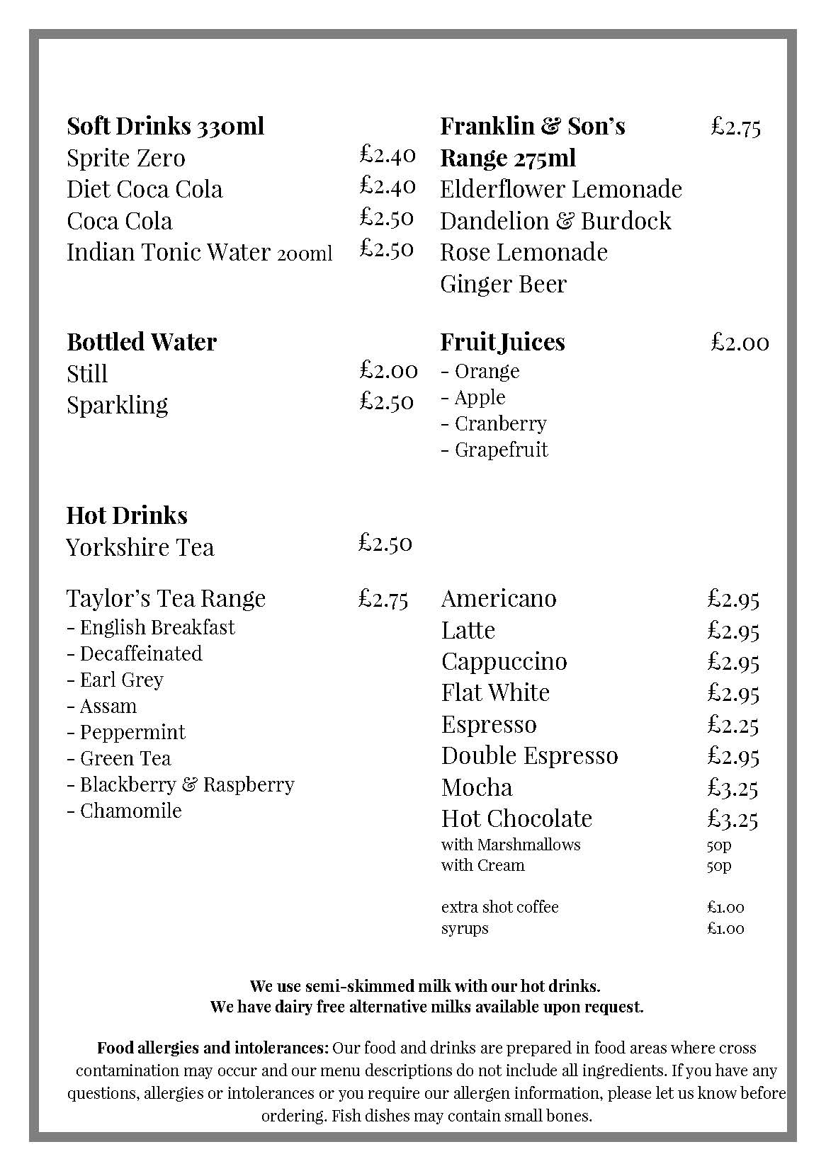 The second page of the drinks menu detailing alcoholic drinks. A plain text version is available if you email rhian.waller@gladlib.org